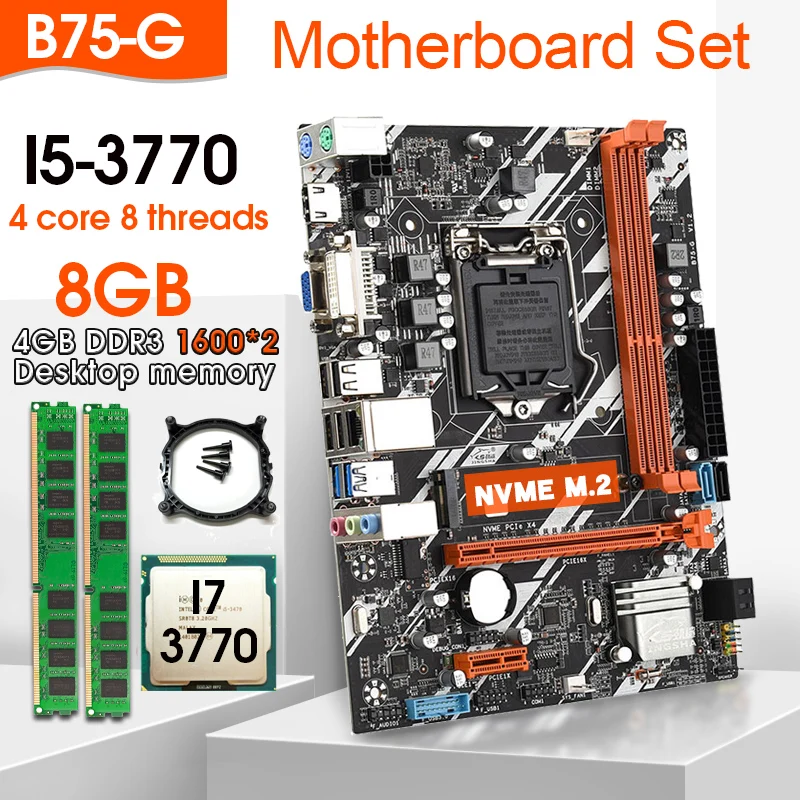 Preise B75 Motherboard Set Mit Intel Core LGA 1155 I7 3770 2 Stücke X 4GB = 8GB 1600MHz DDR3 Desktop Speicher USB 3,0 SATA 3,0 NVME M.2 HDMI VGA