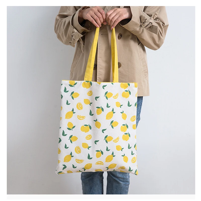 

Shopping Bag Canvas Tote Bags Double-Sided Dual-Use Reusable Women Shopper Bag Grocery Kit Travel Shoulder Hand Storage Pouch