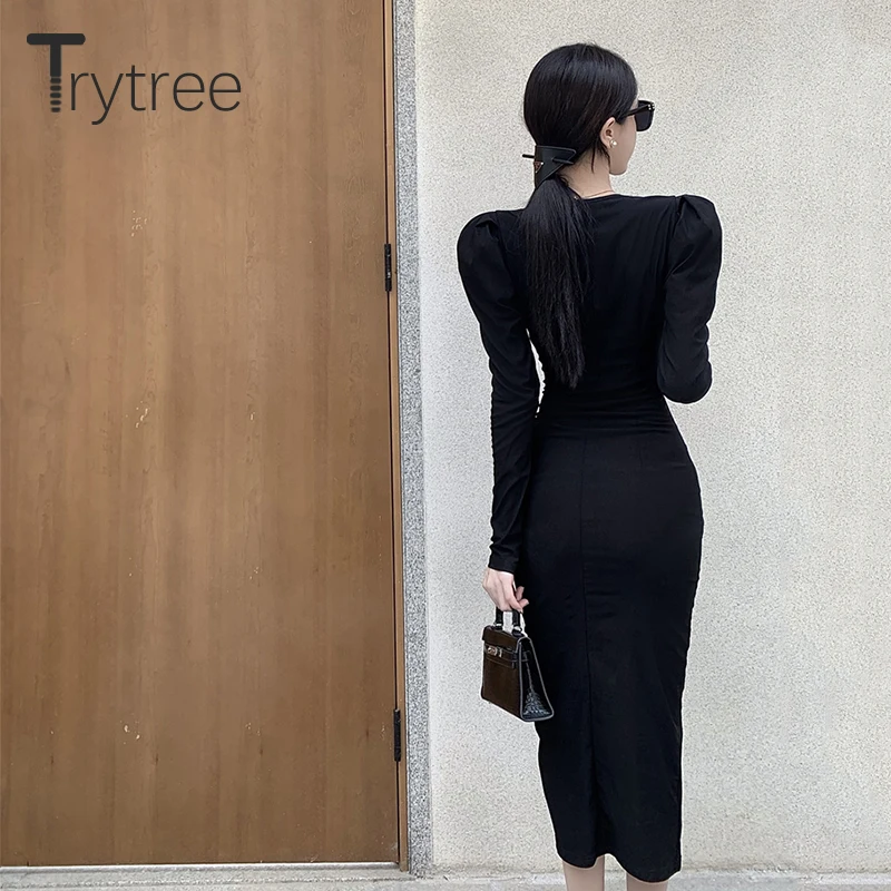 Весенне-осеннее Сексуальное Женское облегающее платье Trytree с длинным рукавом