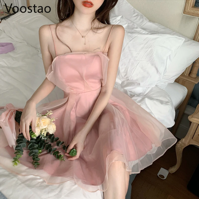 Новое летнее женское Короткое платье в французском стиле Сетчатое феи на тонких