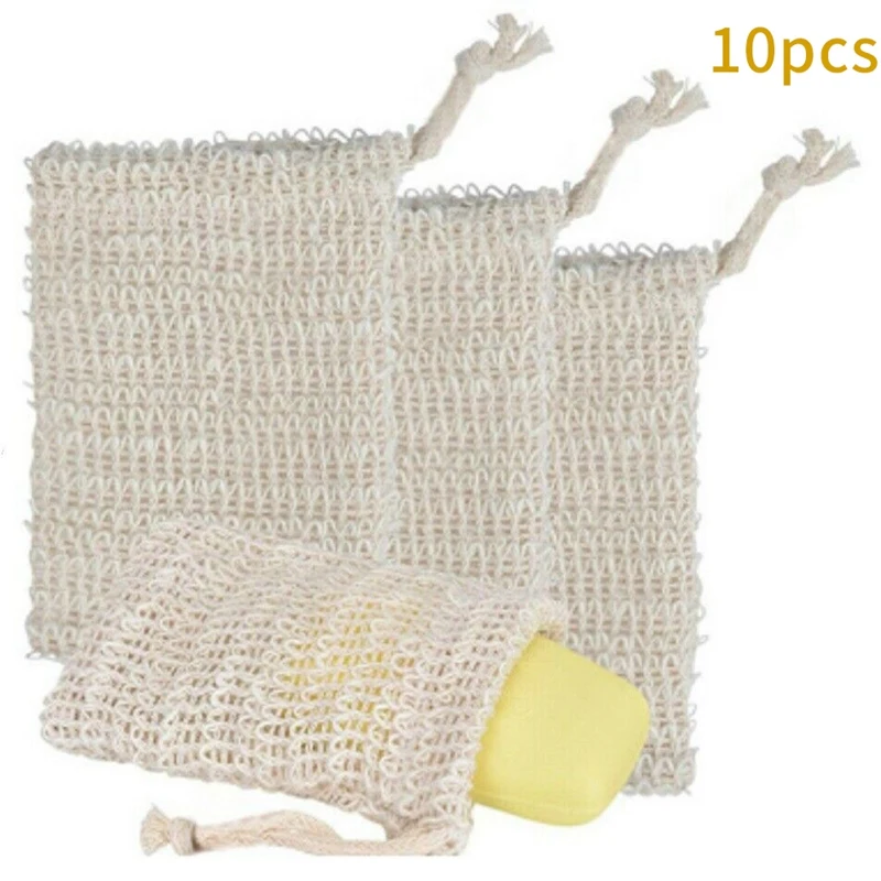 

10 Pack Natural Sisal Soap Bag Exfoliating Soap Saver Pouch Holder (12X14cm)