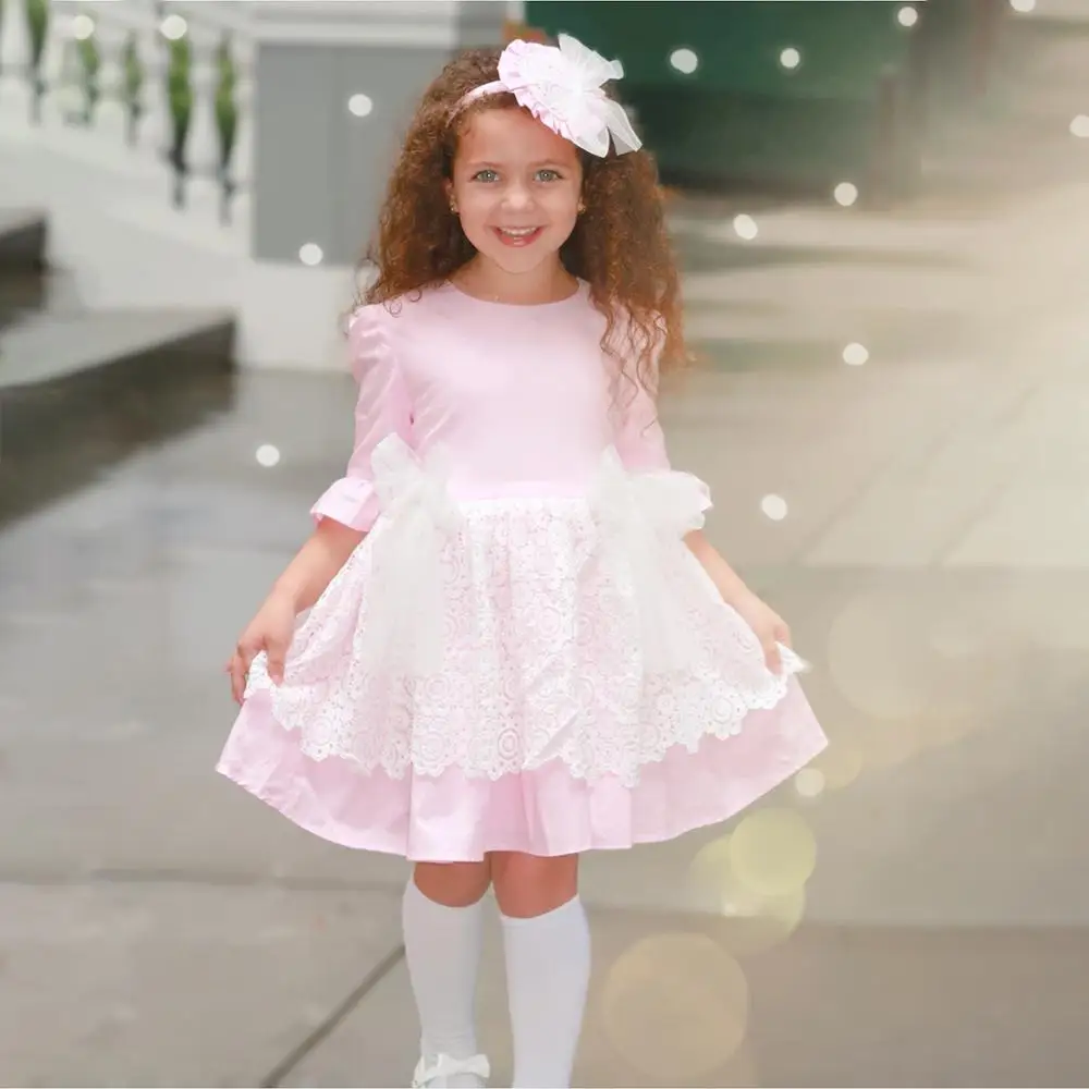 Pettigirl Лето Белое Кружевное Розовое Платье для девочек с повязкой на голову