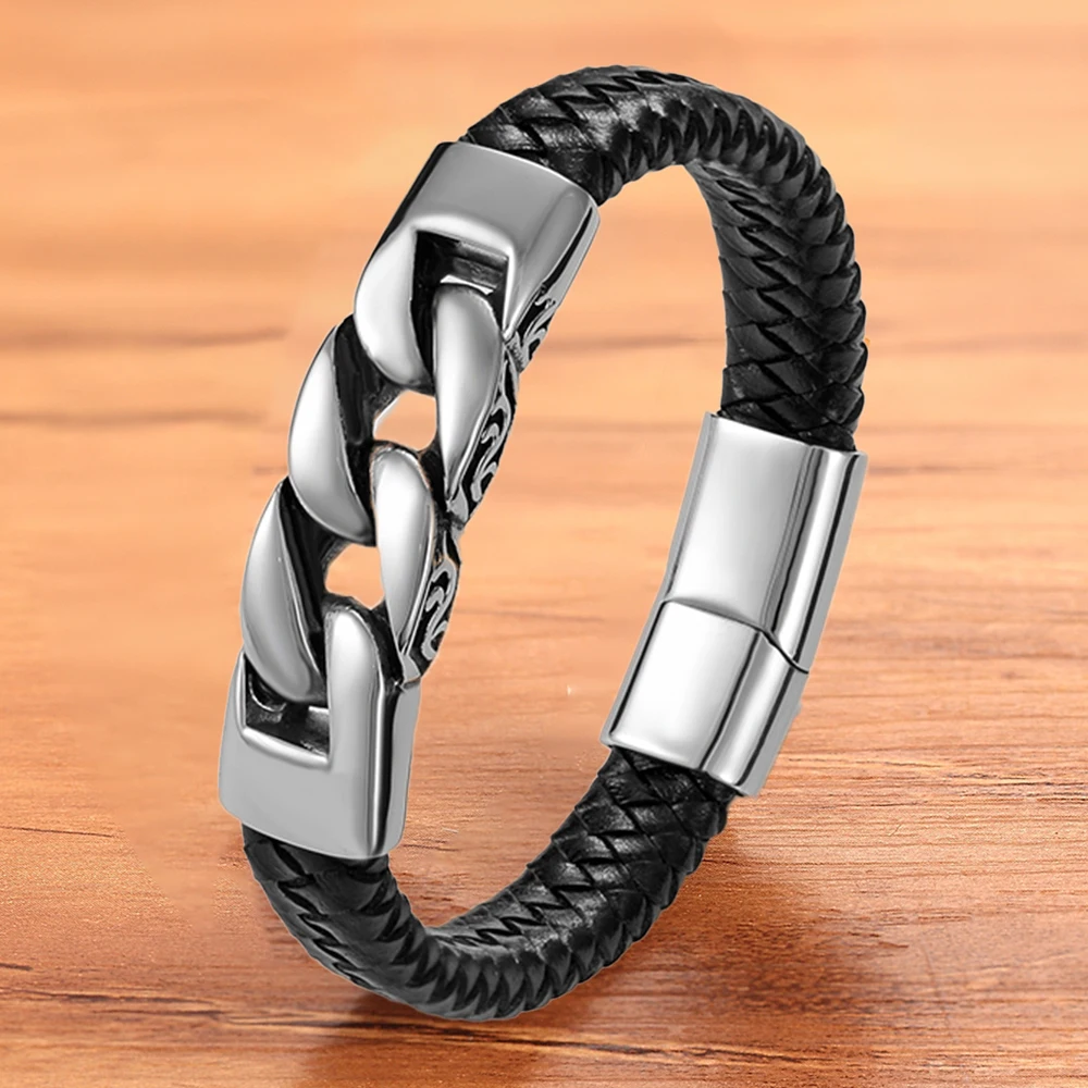 

TYO Charm Fashion Punk Rock Leather Bracelet Men Magnet Bangles Armband Jewelry Braided Rope Accessories Drop shipping