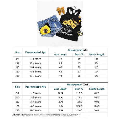 

2PCS Toddler Kids Baby Summer Cotton Outfits Casual Set Sunflower Printed Sleeveless Vest Pocket Denim Printed Shorts