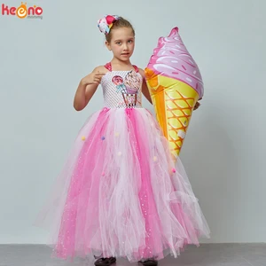 Блестящее платье для девочек с мороженым, платье-пачка с бантом для волос, Детский яркий костюм для свадебной вечеринки, дня рождения, конфетное платье из тюля