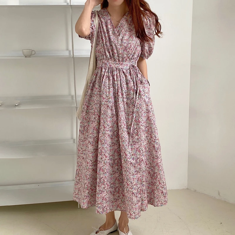 Корейский в деревенском стиле с цветочным принтом пышными шифона рукавом до