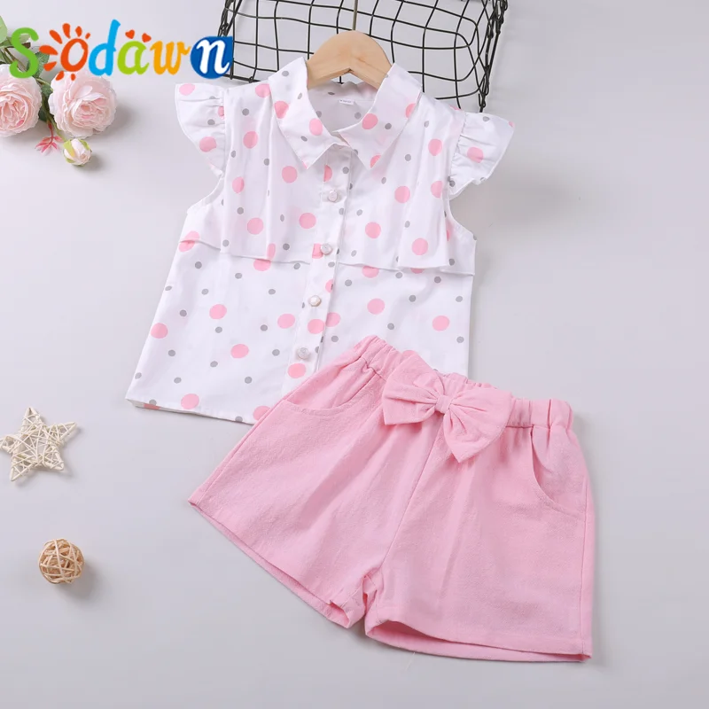 

Sodawn Summer Shirt+Shorts 2Pcs Young Children Kids Clothes Girls Clothing Sets Baby Girl Clothes For 2-6 Years