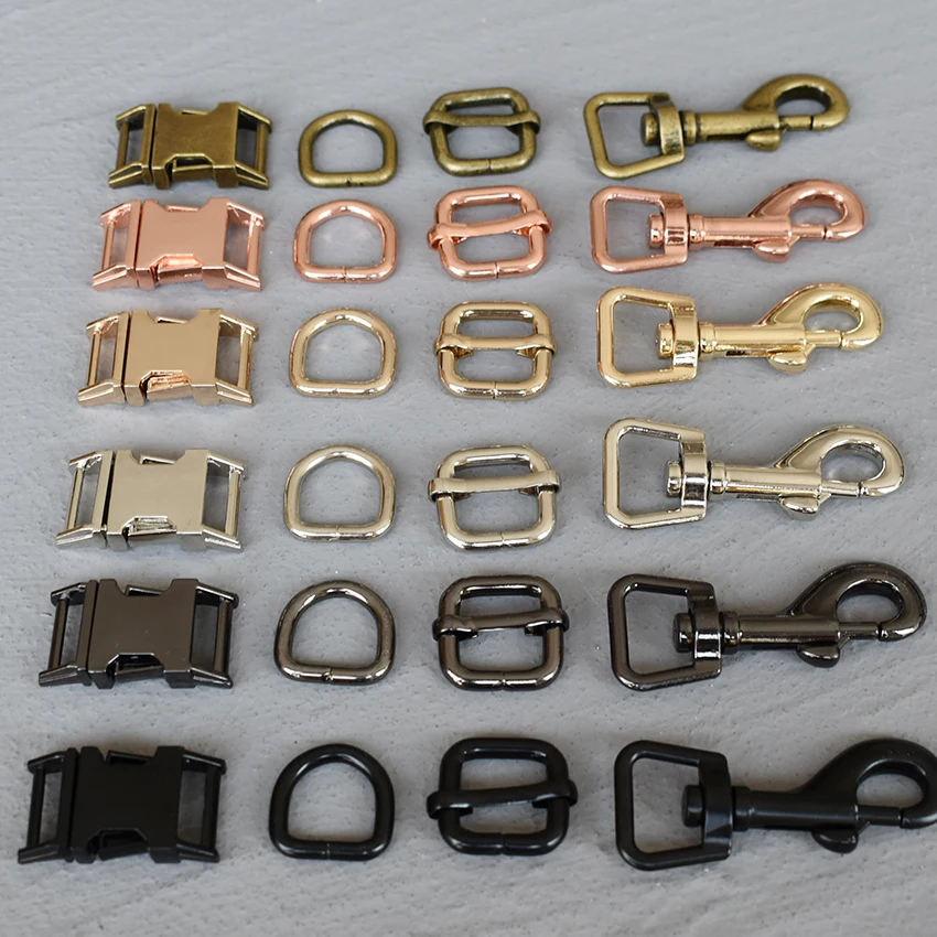 

100 Sets 15mm/20mm/25mm/30mm Metal Slider Adjustable Buckle D Ring Metal Dog Clasp Four Pieces Webbing DIY Cat Collar Accessory