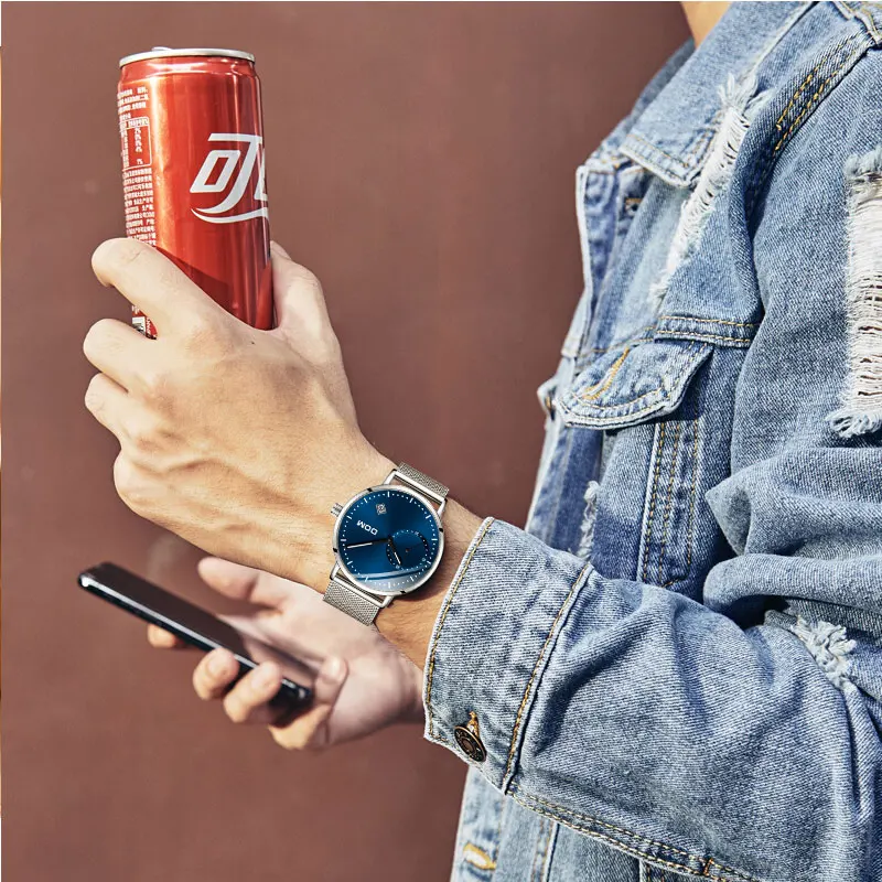 Часы DOM мужские спортивные повседневные с синим циферблатом модные часы для
