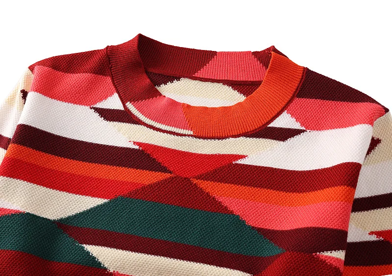 

Preppy Style Autumn Women's Sweater Patchwork Runway Colorful Argyle Plaid Crochet Designer Pullover Tops Female Knitted Jumper