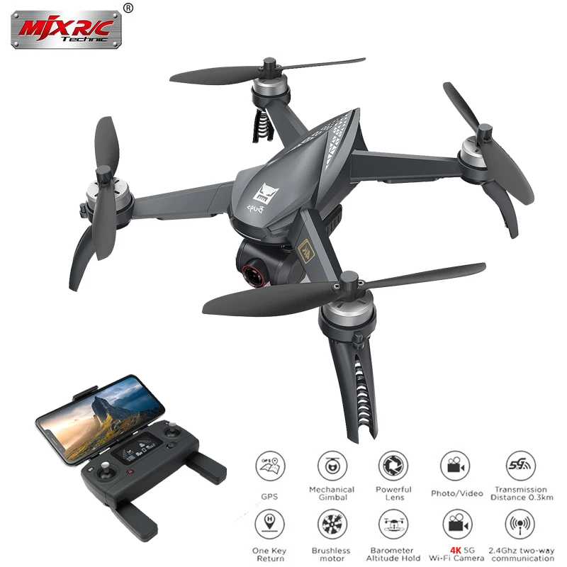 Квадрокоптер MJX Bugs 5 Вт B5W GPS бесщеточный с камерой 5G 4K Wi Fi FPV HD автоматический