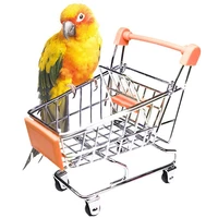 creative bird toy mini alloy bird shopping cart interactive parrot pigeons perch stand cage toy pet parakeet birds supplies