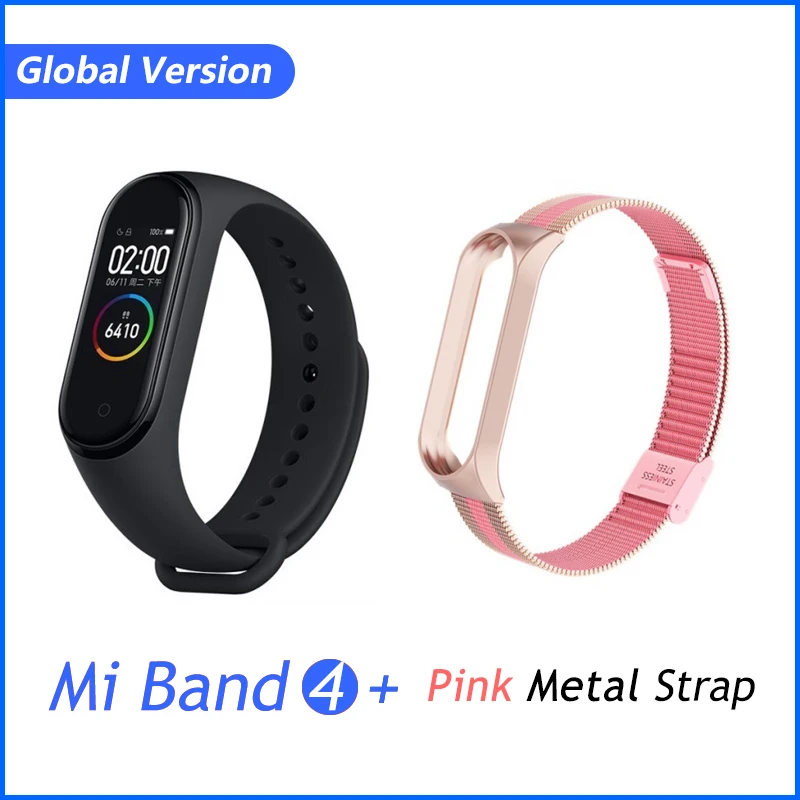 GB Pink Metal Xiaomi mi-браслет 4 музыкальный смарт-браслет mi Band 4 браслет пульсометр фитнес 135 мАч цветной экран Bluetooth 5,0 браслеты - Цвет: GB Pink Metal