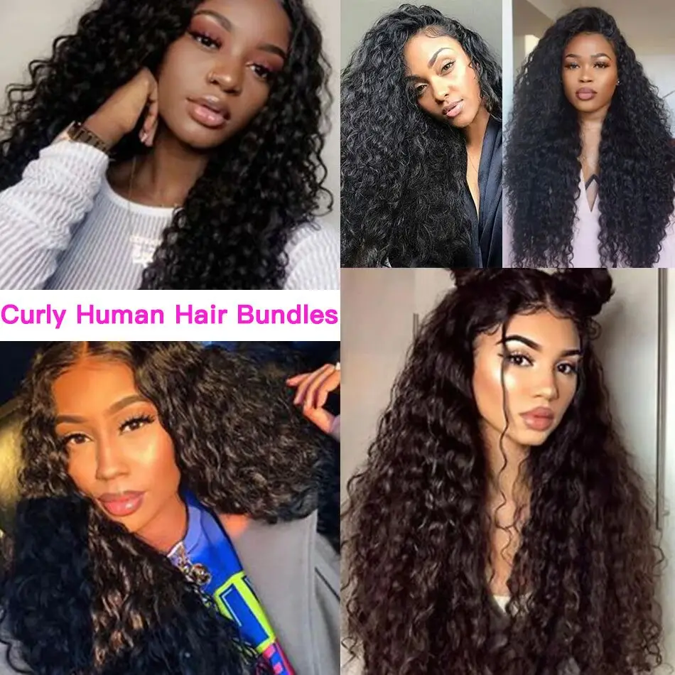 

Remy Brazilian Kinky Curly Human Hair Bundle 8-32 Inch Long Natural Color Human Hair Weave 1 3 4 Bundles Extensions For Women