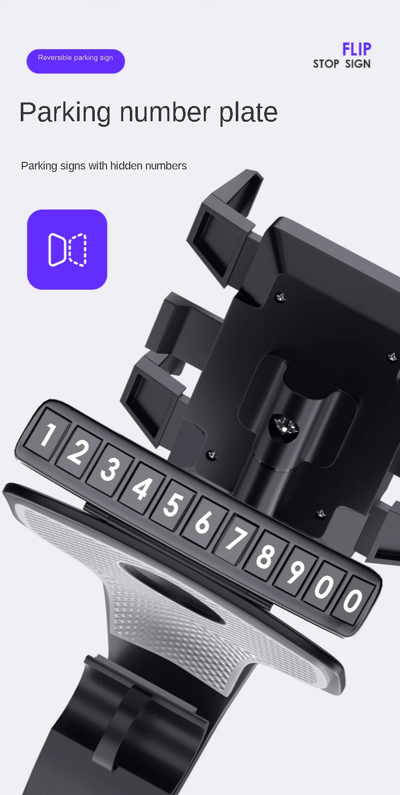 

New HUD Car Mobile Phone Universal Bracket 1200 Degree Dashboard Hidden Number Plate Car Bracket Cell Phone Holder for