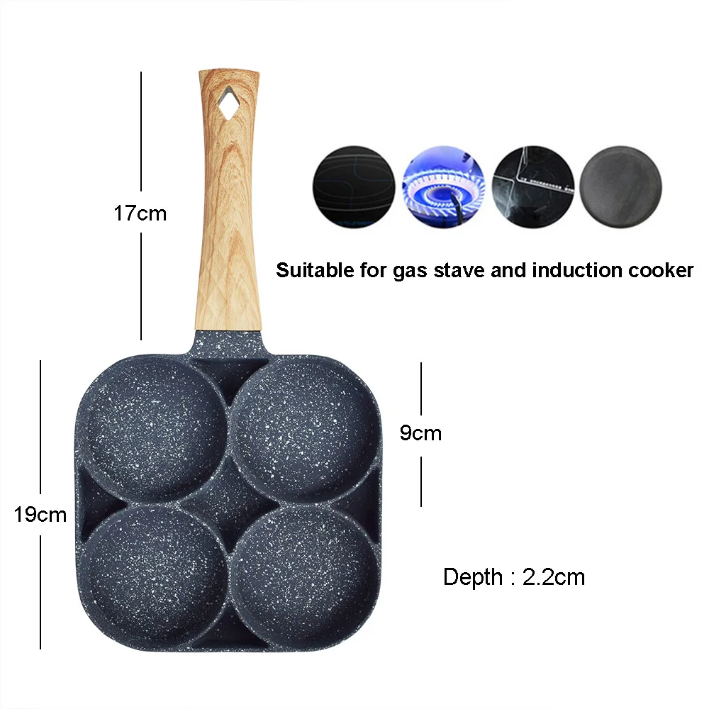 

2/ 4 Holes Frying Pot Pan Black Thickened Kitchen Omelet Non-Stick Egg Poacher Pancake Crepe Steak Cooking Ham Breakfast Maker