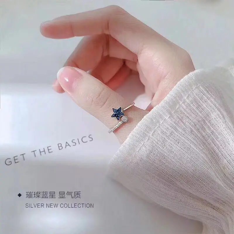 

DIEERLAN Personality 925 Sterling Silver Crystal Star Rings For Women Engagement Jewelry Girls Christmas Gifts Open Finger Rings