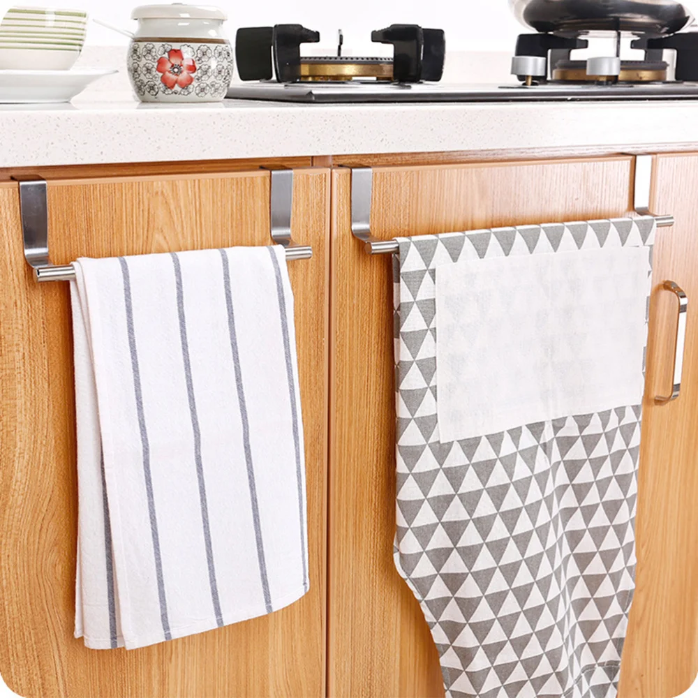 

Stainless Steel Over the Door Towel Bar Brushed Towel Hanger Over Cabinet Kitchen Dish Towel Bar Rack Small Size