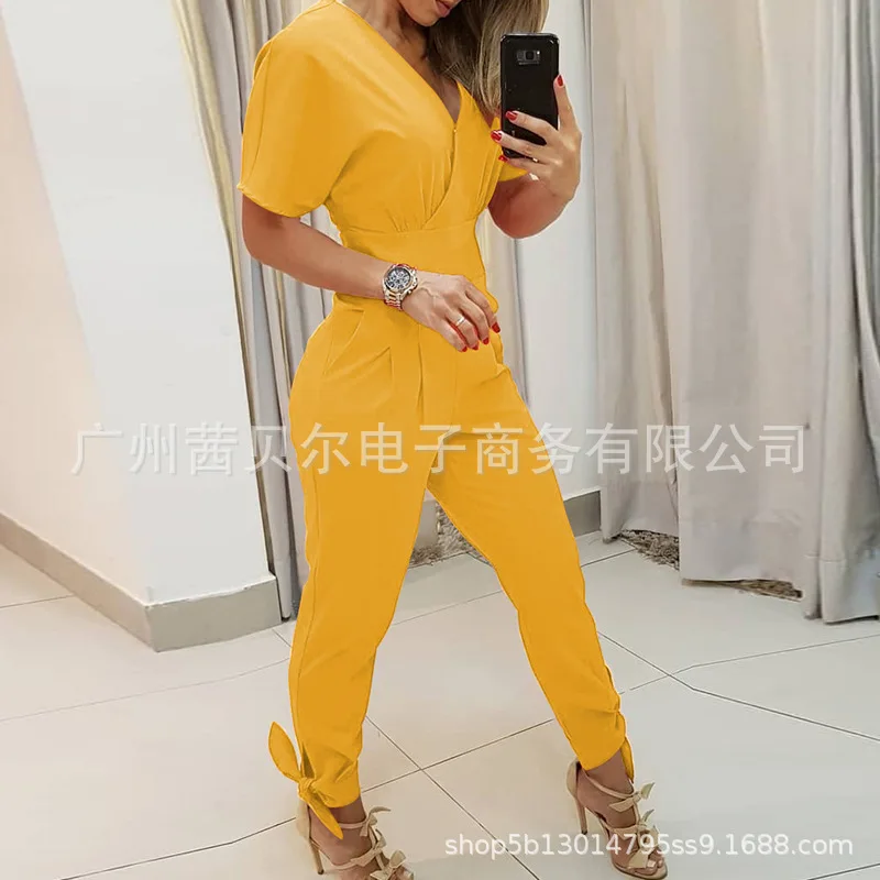 

2021 new stacked slim-fit tie jumpsuit dresses for women party summer dress