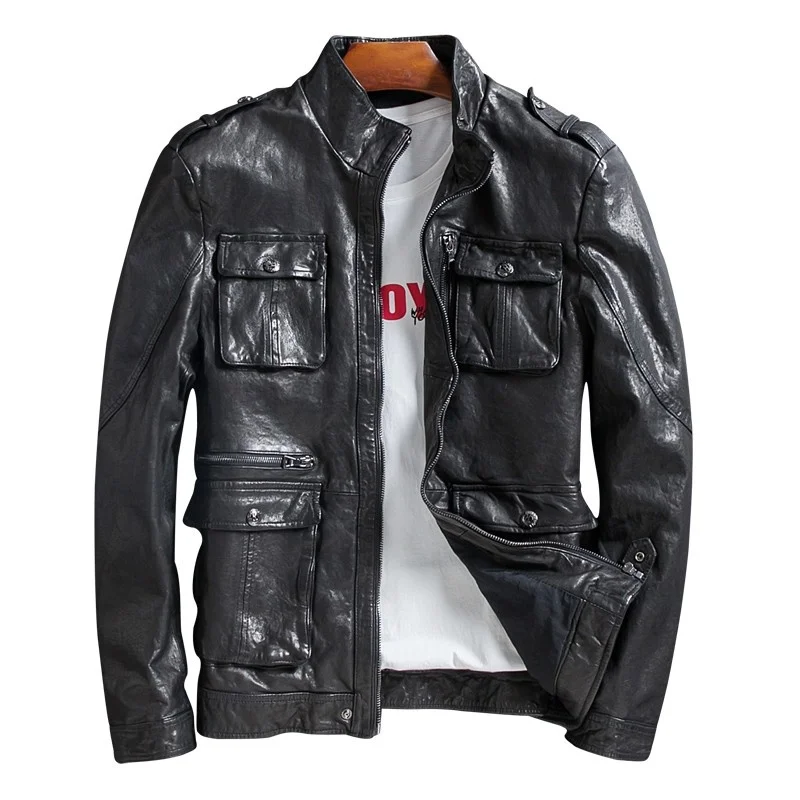 

Genuine motorcycle leather jacket, large male jacket 5xl spring slim fit