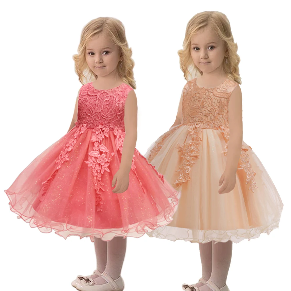 Hot Sales 2021 New Style 2-10 Years Girls Party Dress Lace Gold Formal Children Prom Gown Tulle Flower Girl Dresses For Weddings |