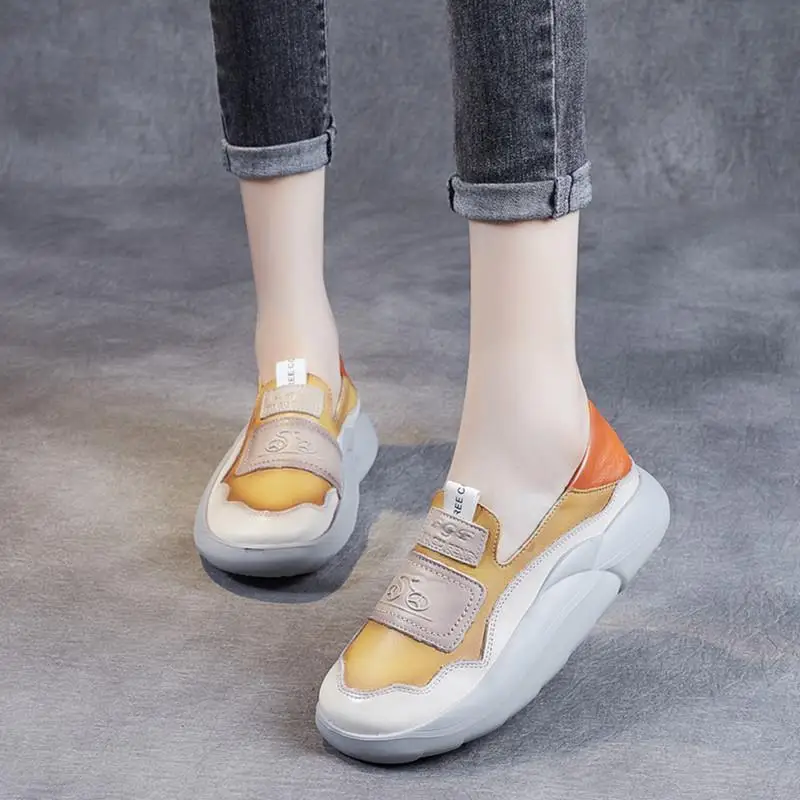 

New 2022 flat heel thick-soled leather women's shoes fashion color matching spring and autumn single shoes soft leather soft sol