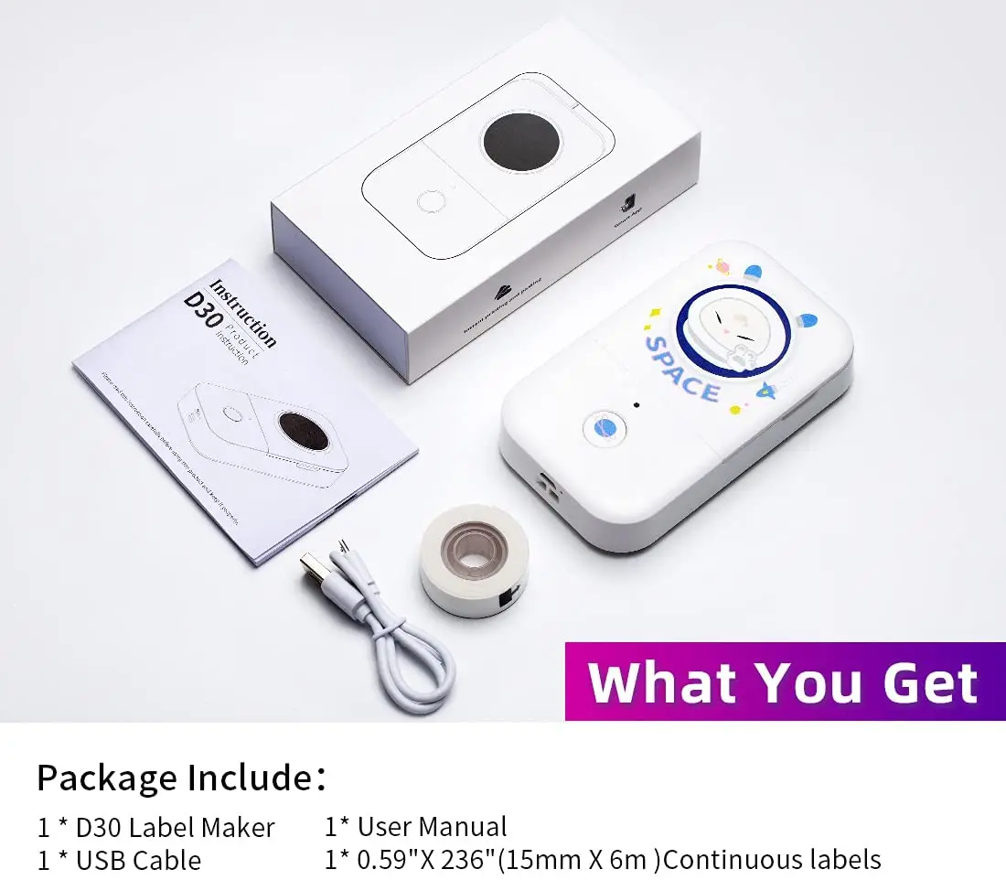 Phomemo D30 Label Maker Mini Thermal Bluetooth-Compatible Makers Machine with 1 Roll Tape Multiple Font Icon Sticker | Компьютеры и