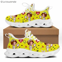 elviswords fashion cartoon nurse pattern casual lace up mesh knit sneakers for female damping women walking shoes zapatos mujer