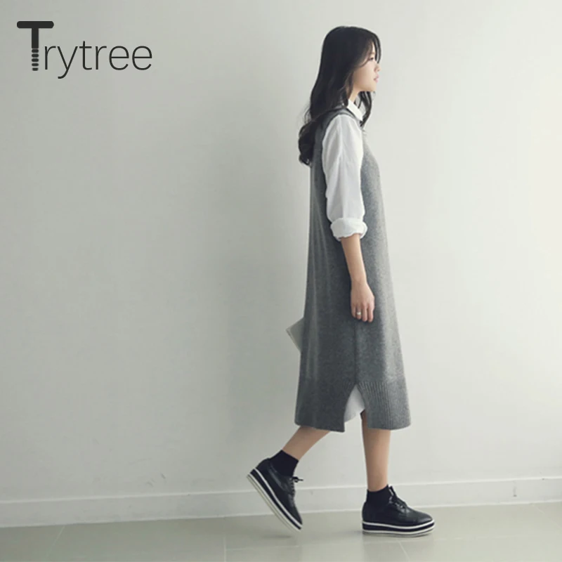 Trytree 2020 осенне зимнее женское Повседневное платье с круглым вырезом трикотажное