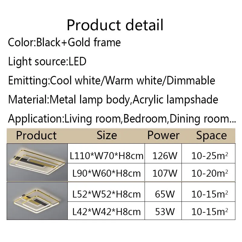 

Large Led Ceiling Light Modern Ceiling Lamp for Living room Dining room Bedroom Kitchen Square Chandelier Ceiling Led Luminaires