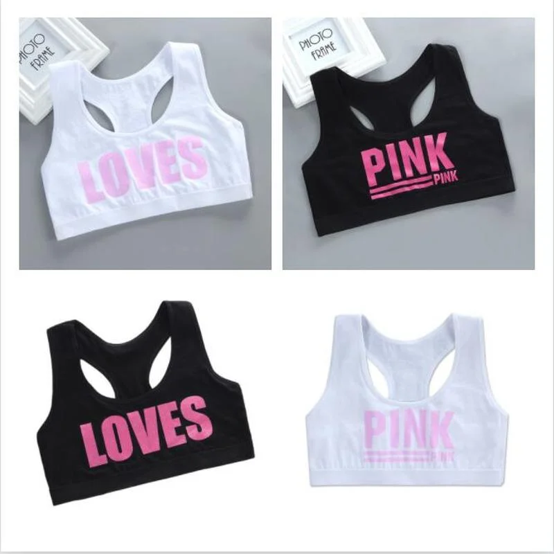 

4PC Girl Bra 12 Teen Underwear Puberty Crop Top Vest Sport Training Bras Letter Streetwear Tube Top Gifts for Girls Gym Clothing