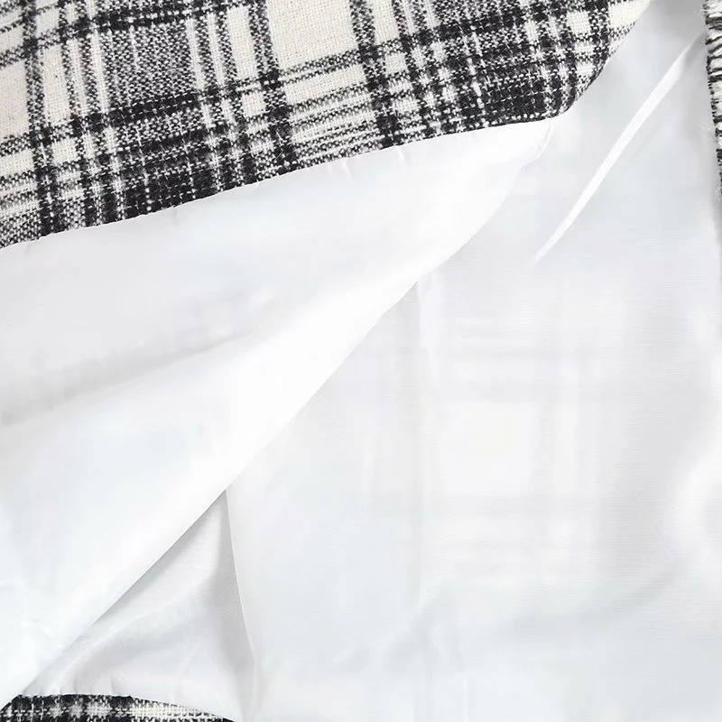 

2020 Autumn Women Plaid Blazers Coats Woolen Long Sleeve Hidden Breasted Pockets Female Casual OL Blazer Outerwear Clothes