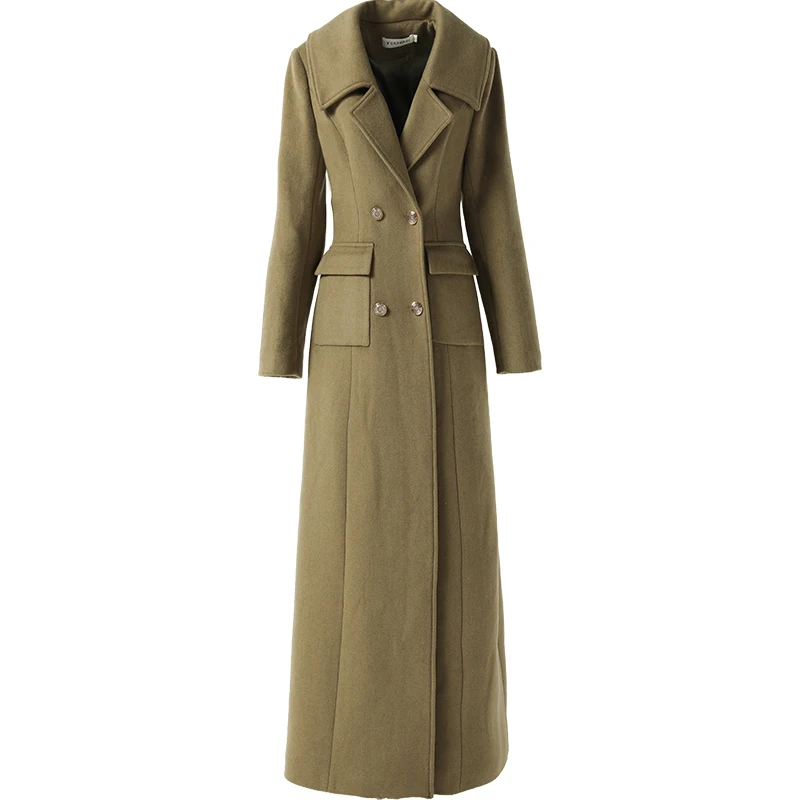 

Garden beautiful clothes long woolen coat women's 2020 new style waist closing fashion fashionable over knee coat 5036