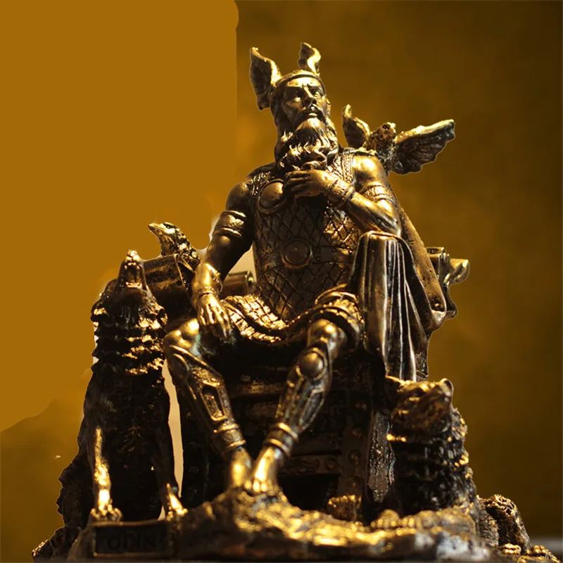 

Sales Antique Odin Statue Art&craft Home Accessories L3196 Geri and Freki Decorative Resin Myth God Warrior Character Retail BOX