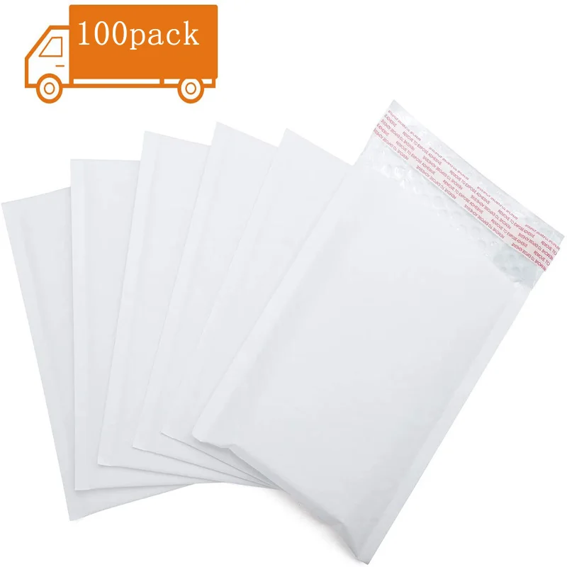 

100 шт./лот белая крафт-бумага, мягкие конверты, почтовые сумки, быстрые конверты, конверты с пузырьками, курьерские самозапечатанные офисные ...