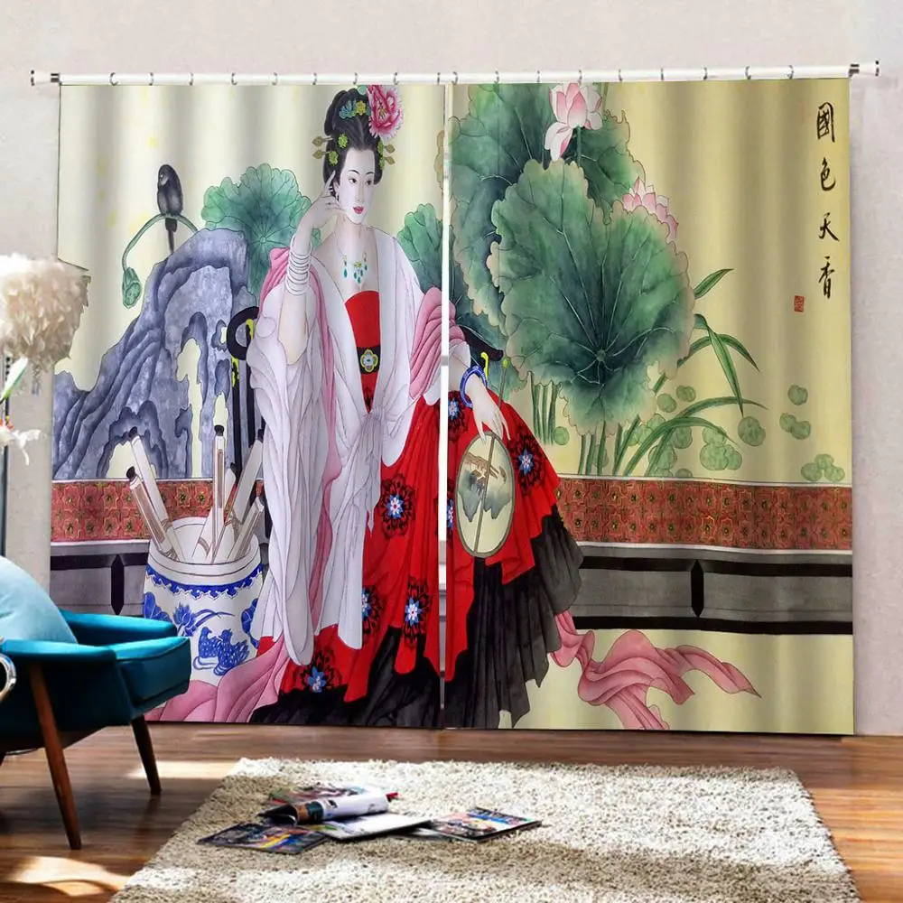 

custom Chinese painting modern curtains for bedroom window curtains Home Decoration curtain beautiful