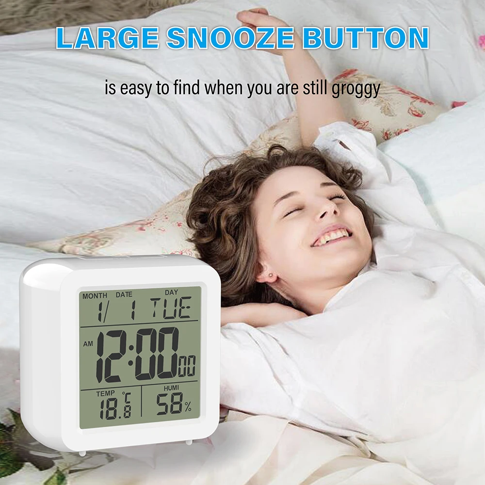 digital alarm clock electronic desk clock white kid bedside night home with thermometer hygrometer snooze calendar for home free global shipping