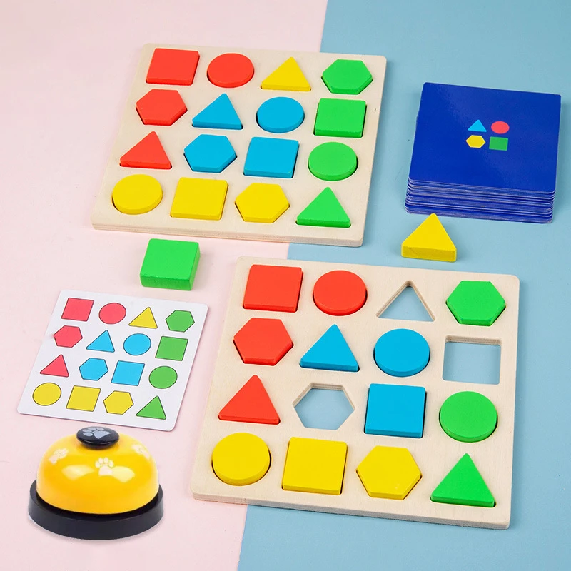 

Montessori wood geometry battle game children puzzle early education shape matching parent-child interactive desktop game