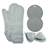 silicone oven mitts and pot holder set extra long mittens hot pads potholders heat resistant gloves for kitchen baking cooking