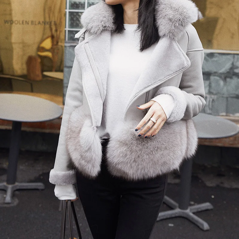 

SHZQ Fashion Luxury Leather Jacket Genuine Leather Women's Coats Real Sheepskin Leather and Fur Outwear Female Plus Size Winter