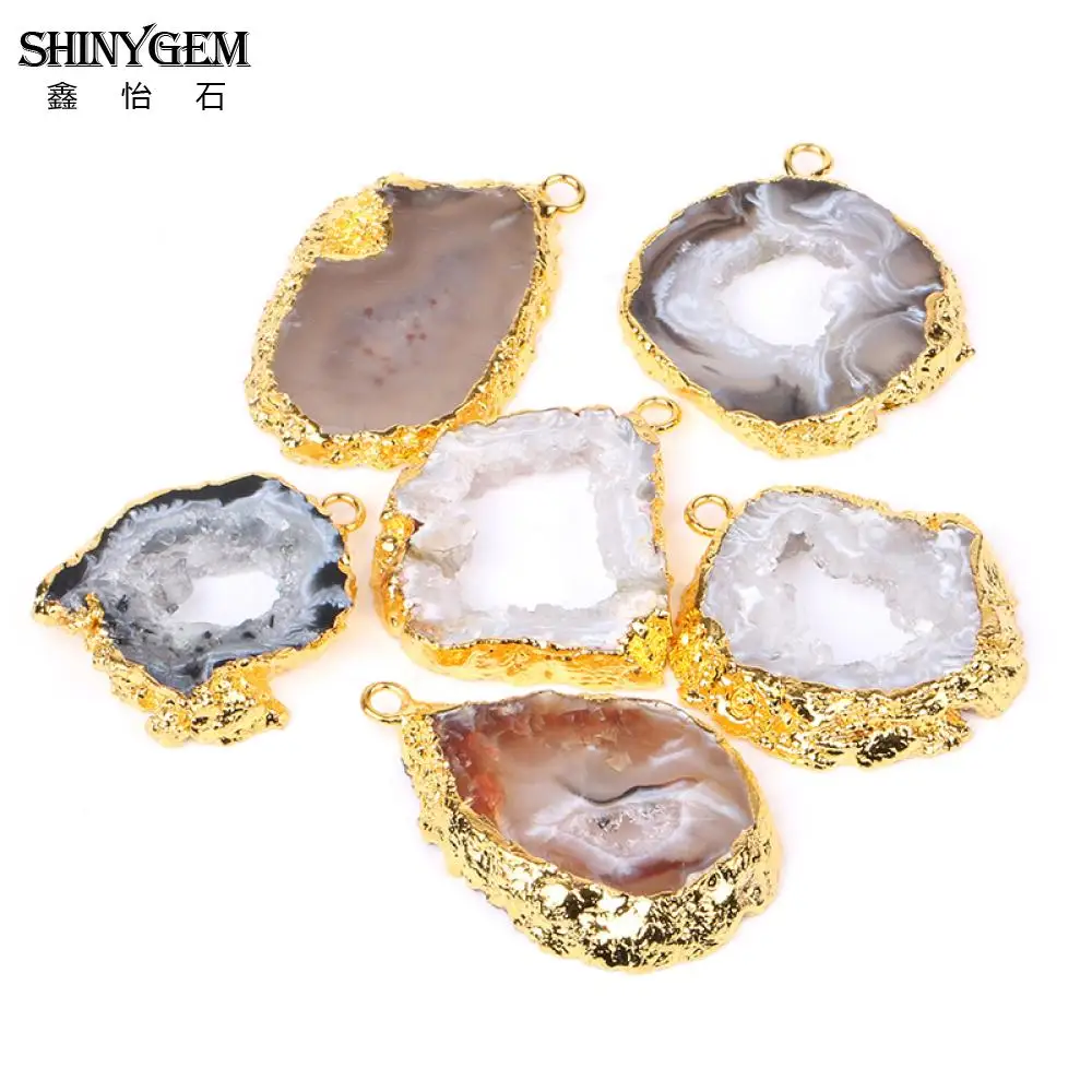 Случайные 25 40 мм нестандартные натуральные Агаты ломтики соединитель золотое