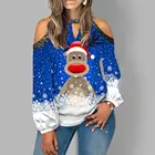 Женский Рождественский свитер с длинным рукавом, женский свитер без бретелек с рождественским принтом 2021, Женский Рождественский свитер с лямкой на шее