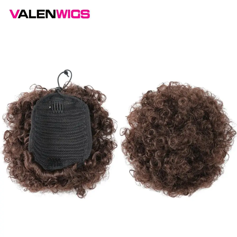 Valenwigs афро пышные короткие кудрявый шиньон волос булочка на шнурке в синтетические хвостики для прически с зажимами прядка для наращивания волос