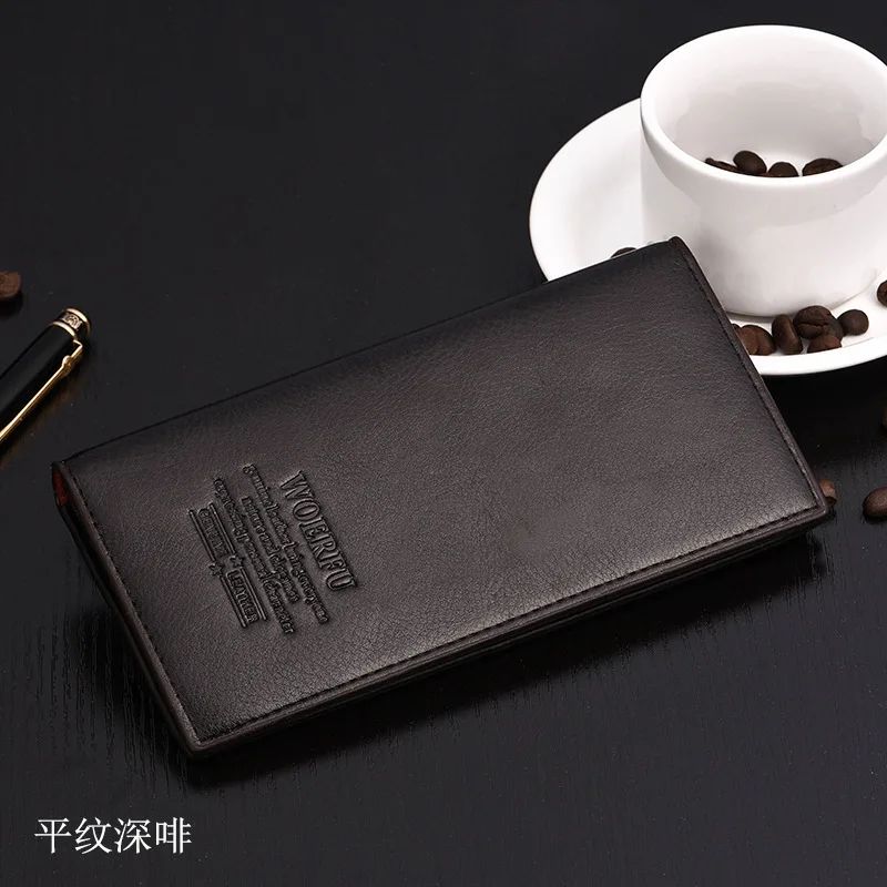 

New men's wallet long three-fold solid color soft wallet multi-card card holder casual lychee pattern hand wallet card holder
