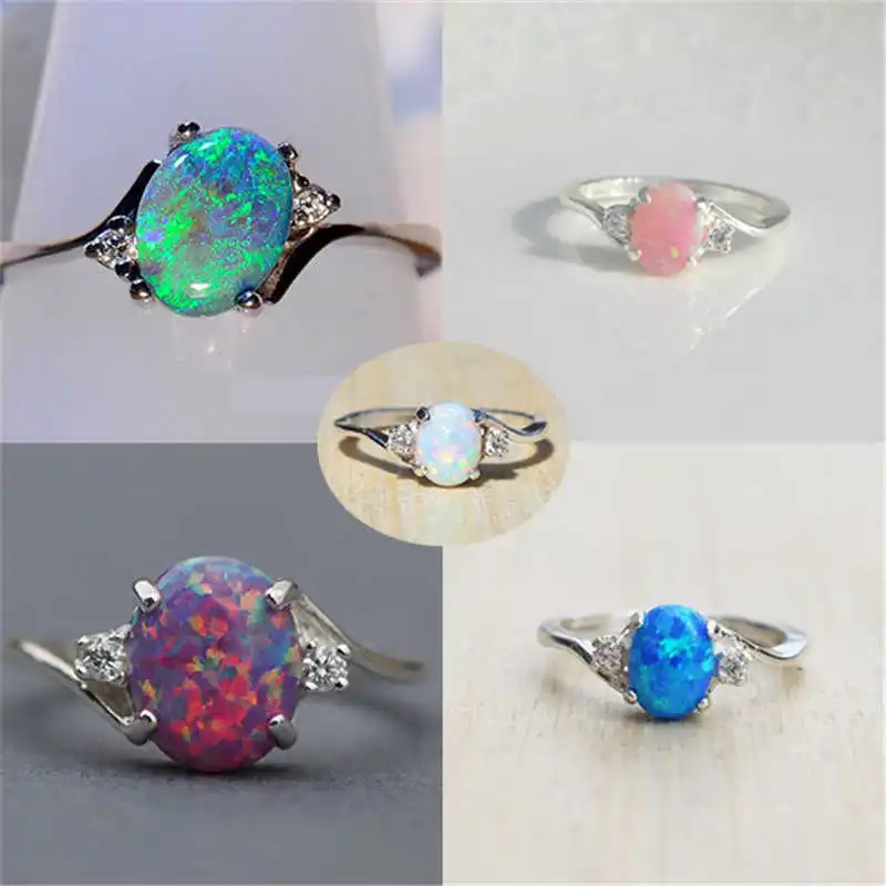 Fashion Genuine  Fire Opal Ring Solid  For Women Colour Gem Stone Rings Fine Jewelry For Lady
