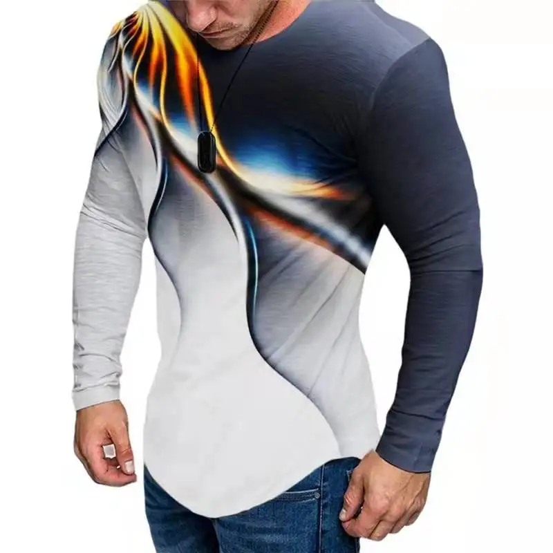 Мужская футболка с 3D-принтом Повседневная длинным рукавом и молнией весна-лето