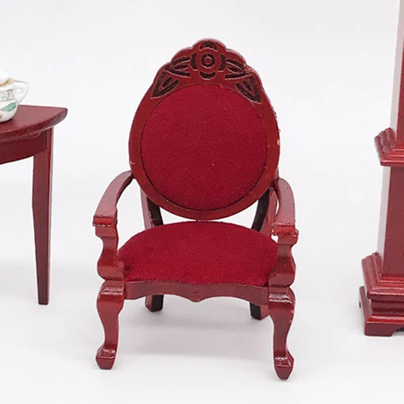 

Hot Selling Classic Red Wooden Chair Mini Doll Furniture Model for 1/12 Dollhouse Play House Toys