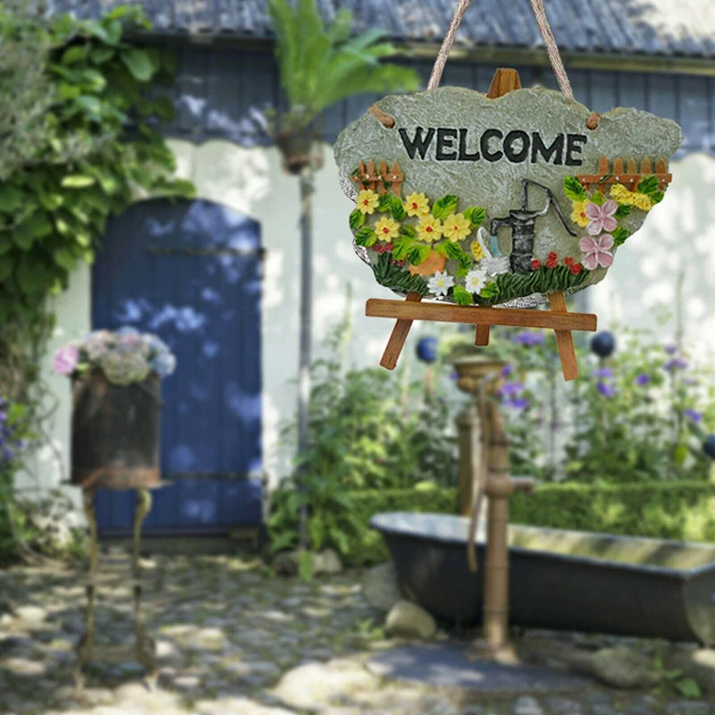 

New Resin Wall Sign with Hanging String Decorative Welcome Hanging Sign for Front Porch Home Decor NE