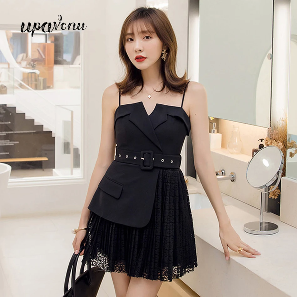 Новинка 2020 летнее черное кружевное платье женский сексуальный костюм на тонких