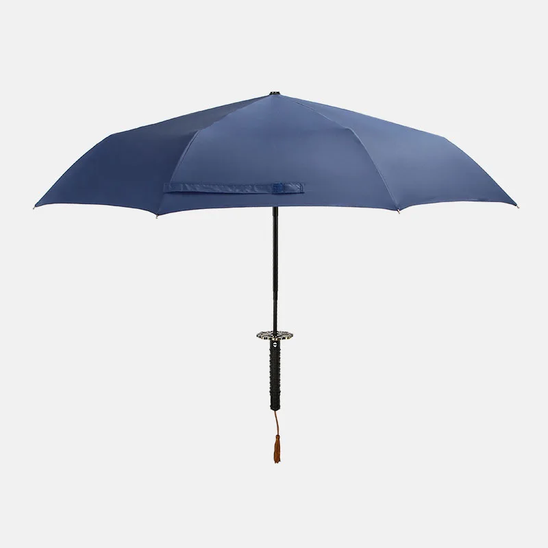 Fully Automatic Samurai Umbrella Rain Men Three-folding Sword Shape Black Japanese Katana Umbrella - Color: blue